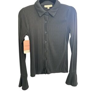 NWT Hyfve Charcoal Ribbed Women's Top, sz Small